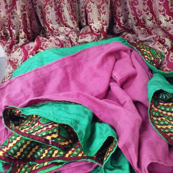 Bollywood Wrap Skirt Sz-S Lined Boho Hippy Festival Ethnic Purple Green Metallic - Picture 8 of 12